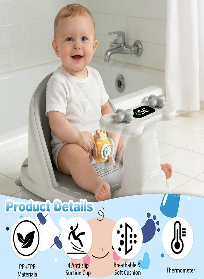 Neurora Baby Bath Seat for Babies 6 Months & Up - Bathtub Seats for Babies Sitting Up, Non-Slip,Smart Real-Time Temperature& 4 Suction Cups(Grey) - Image 3